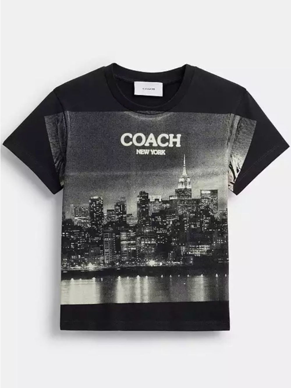 Coach Women’s Black and White New York Skyline Short Sleeve Tee Size Large